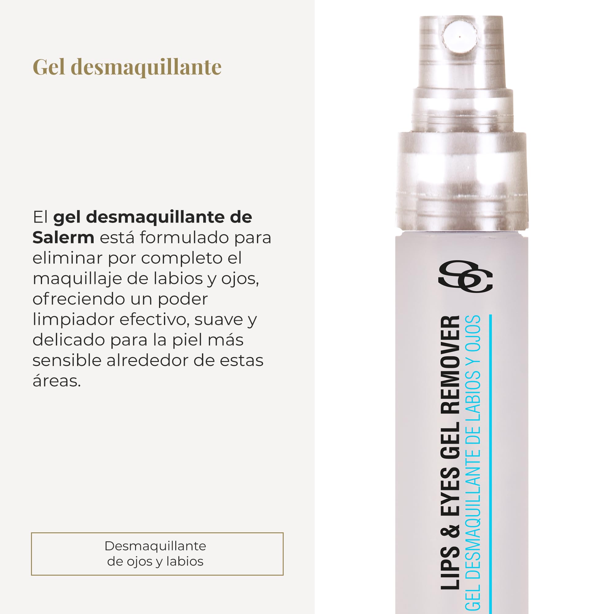 SALERM - Desmaquillante Ojos y Labios - Gel Desmaquillante - 15 ml - Desmaquilla de una Sola Pasada - Elimina Pintalabios Permanente - Composición en Aceite que no Irrita la Piel