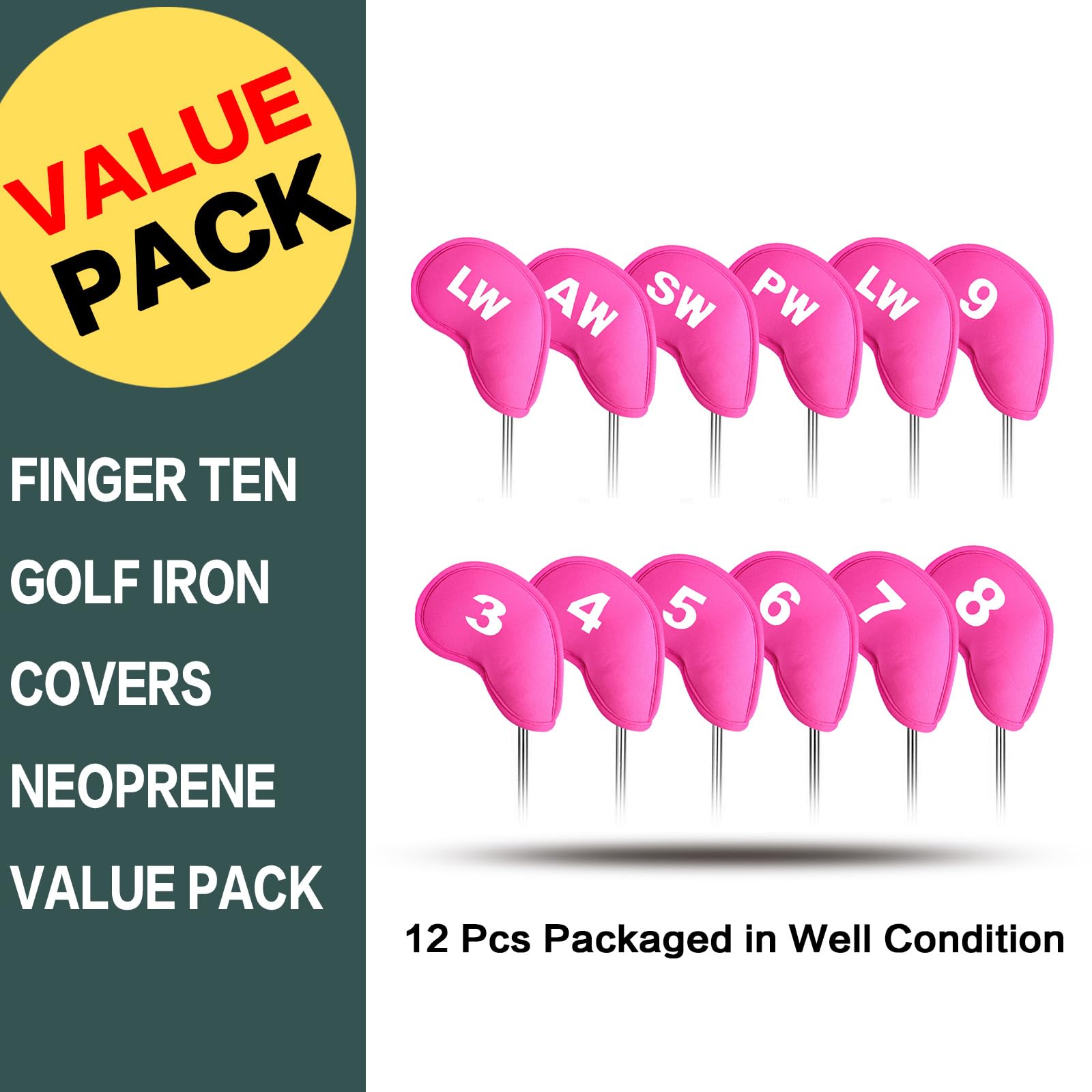 Golfschlägerhauben Set Wert 12 Stück für Golf Eisen, Neopren Schlägerhauben Covers Schwarz Blau Rosa Robuste und langlebige Ballstangkopfhülle