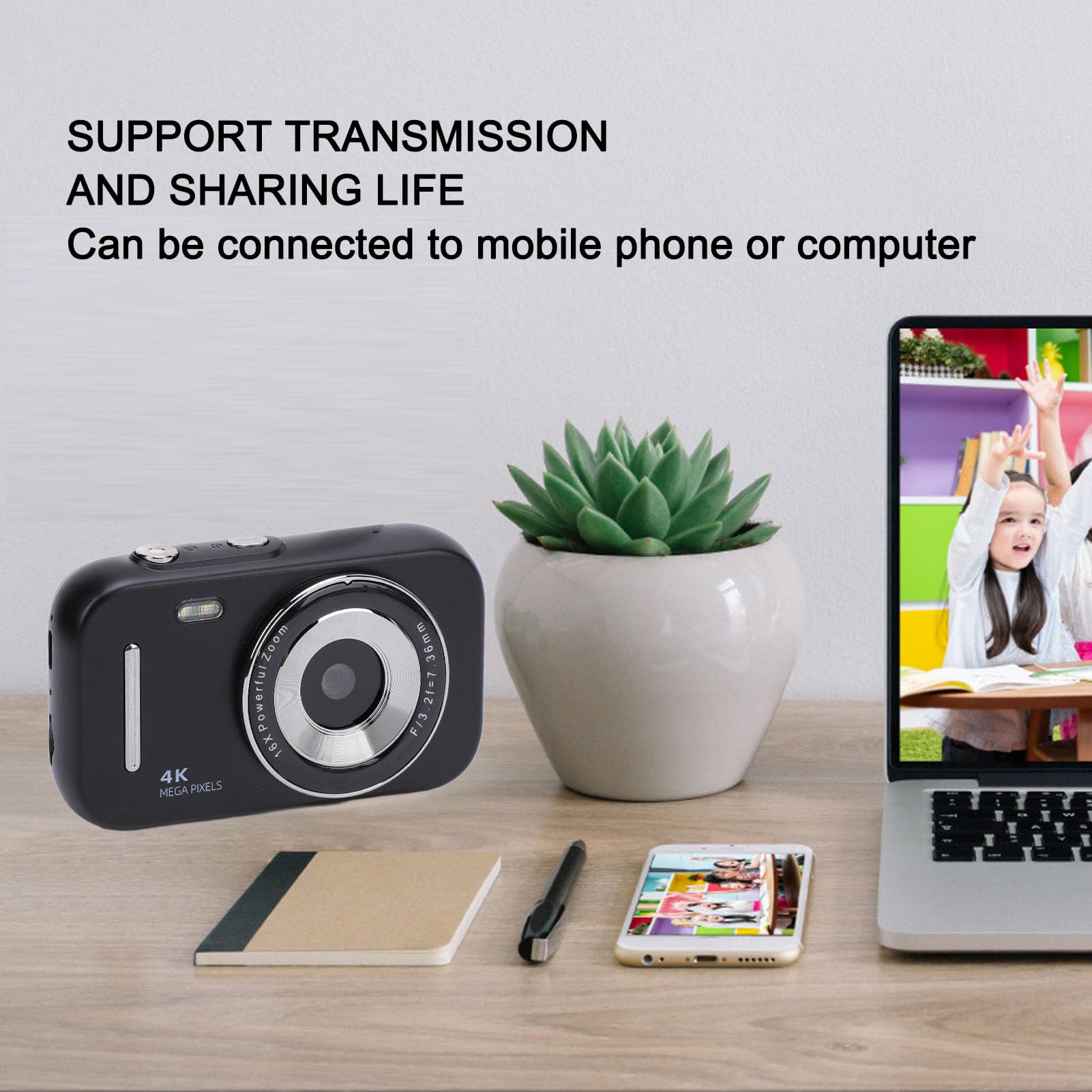 Fotocamera Digitale, Videoregistratore FHD 4K, Fotocamera Digitale Punta e Scatta con Zoom 16X, Fotocamera Compatta Portatile da 48 MP per Ragazzi Ragazze Bambini (BLACK)