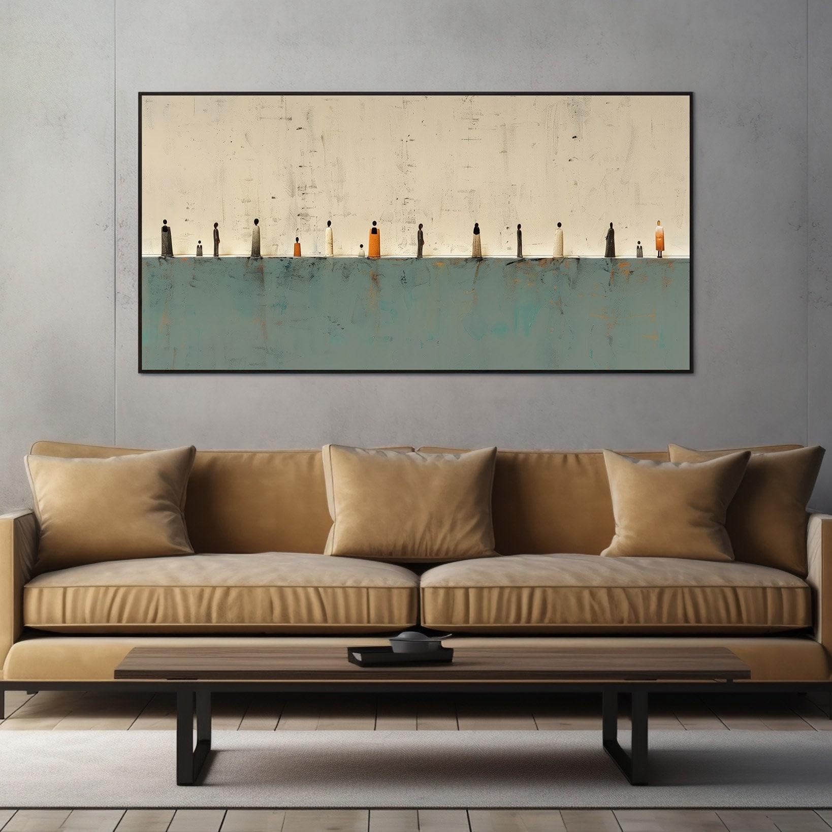 lianyibo Lienzo de galería horizontal con impresión abstracta minimalista en beige y verde póster de bellas artes minimalista pintura sencilla marco de 65 x 130 cm