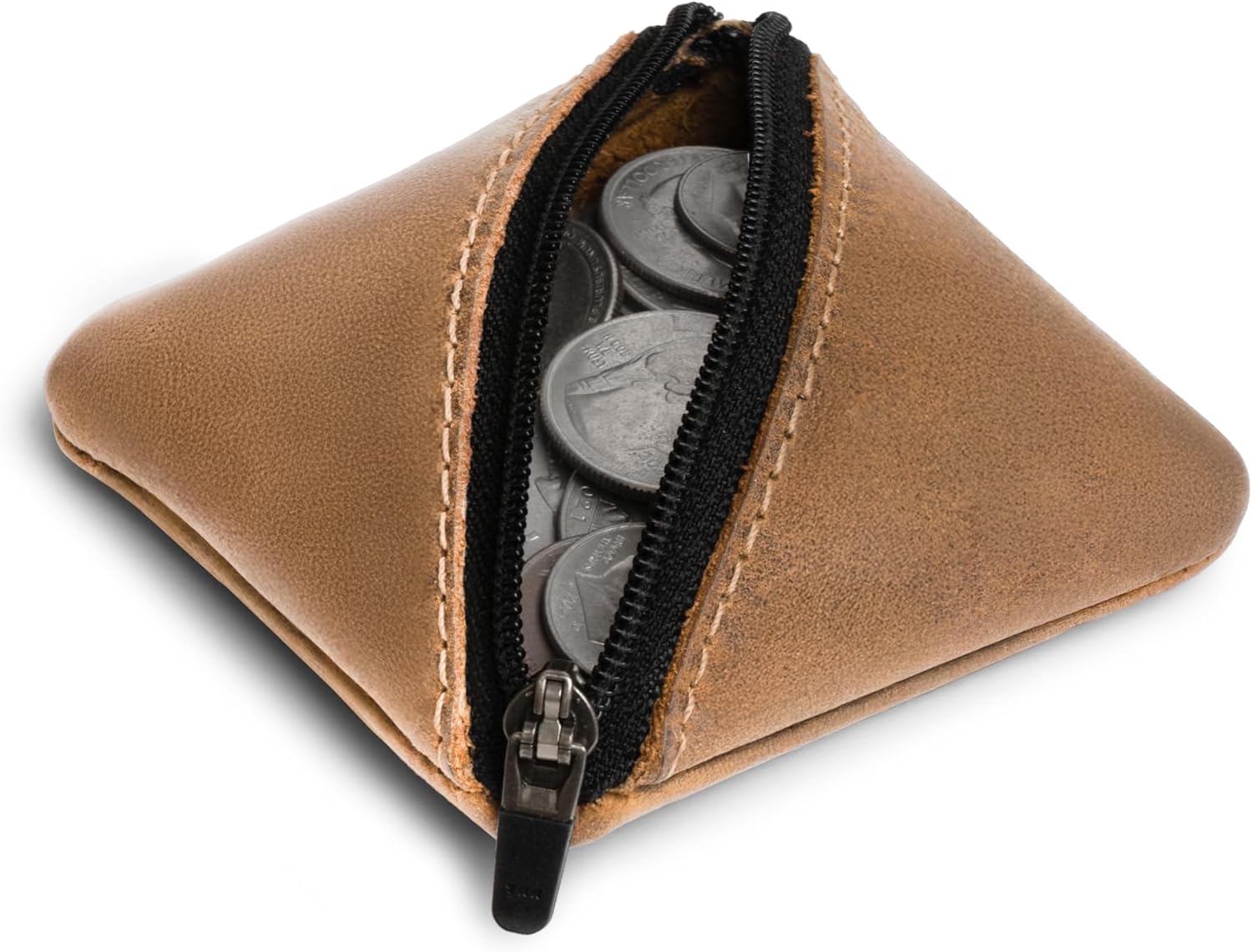 Hide & Drink, Slash Zippered Pouch, Change Holder, and Storage for Pocket and Purse Organization with Zipper, Full Grain Leather, Handmade (Bourbon Brown)