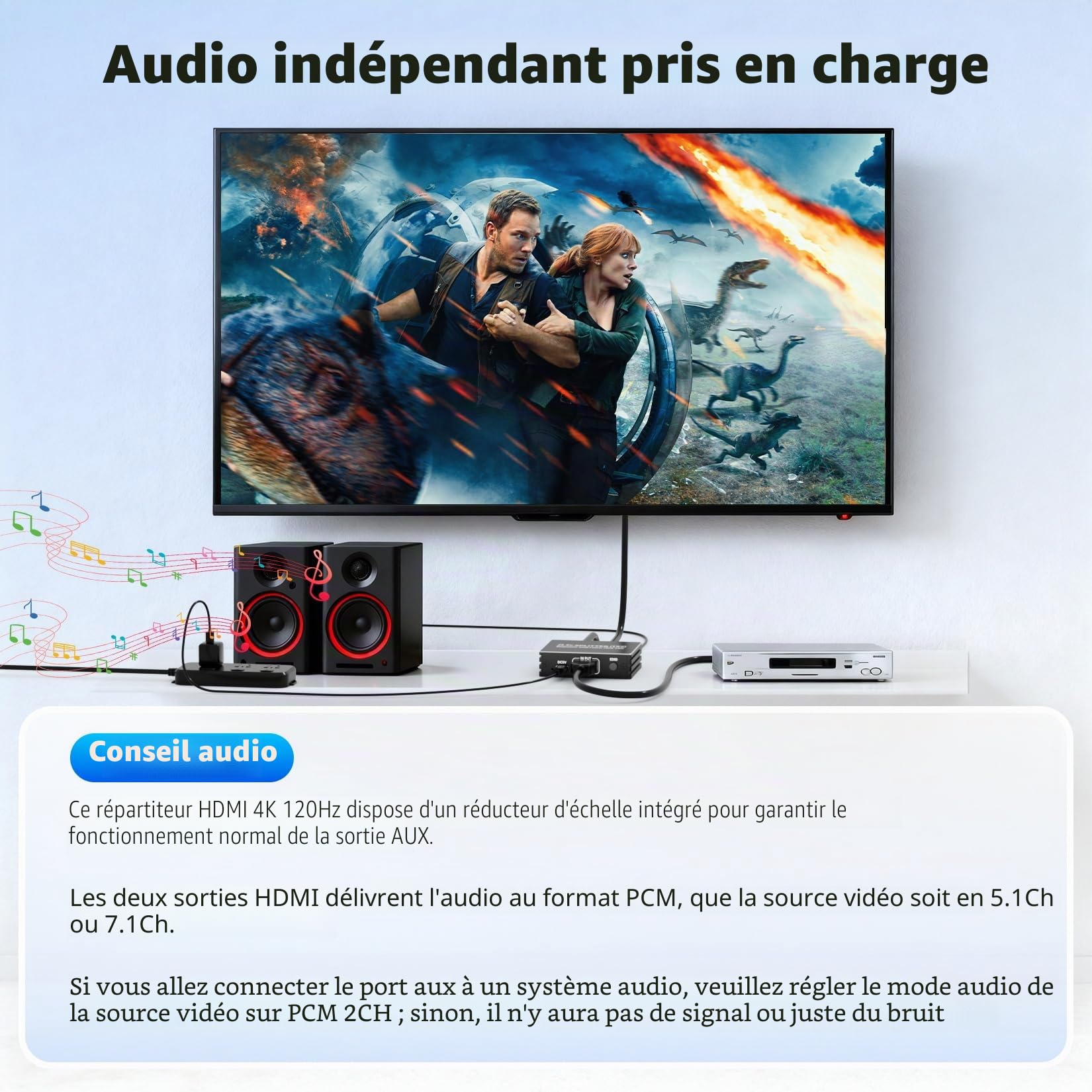 BolAAzuL Splitter HDMI 2 Sorties 1 Entrée, Répartiteur HDMI 2.1 4K 120Hz Repartiteur 8K 60Hz 1x2 avec Audio, Splitters pour Dual Moniteurs HDCP 2.3 HDR EDID Latence Zéro pour PS5/Xbox/PC/TV