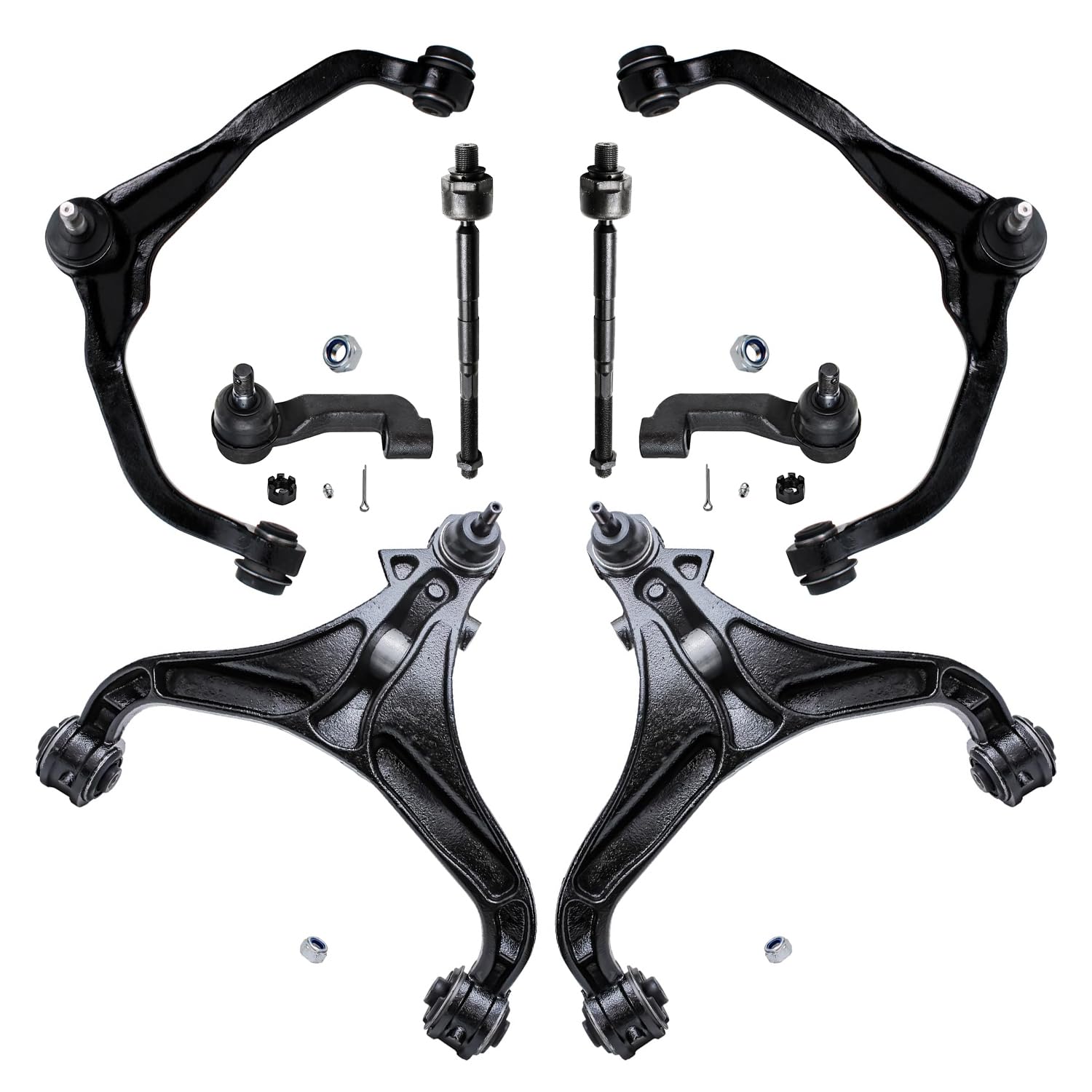Detroit Axle - 8PC Front Upper &amp; Lower Control Arms + Inner &amp; Outer Tie