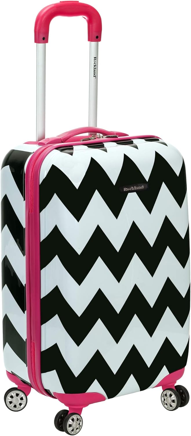 Rockland Safari Hardside Spinner Wheel Luggage, Pink Chevron, Carry-On 20-Inch Carry-On 20" PINKCHEVRON