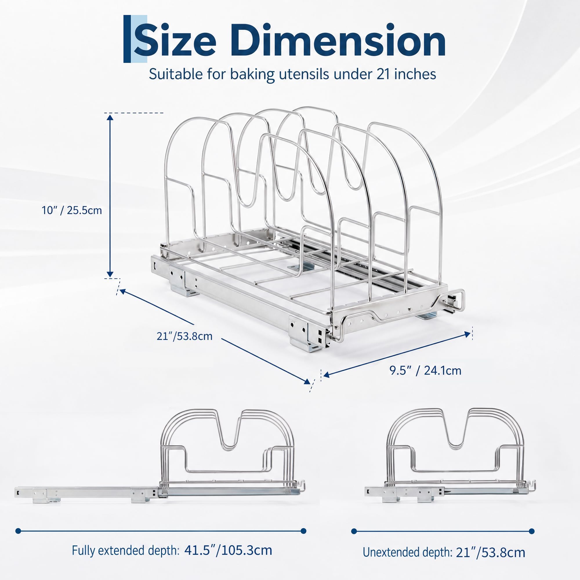 21" estraibile Chrome Cabinet Organizer, resistente scorrevole scaffale di