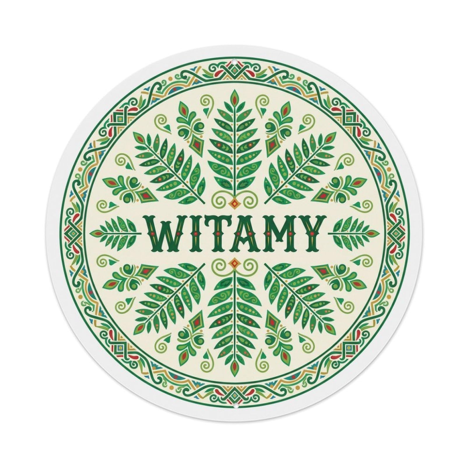 Fyrn Style Metal Tin Sign Vintage Polish Folk Art Witamy Welcome Wood Fern