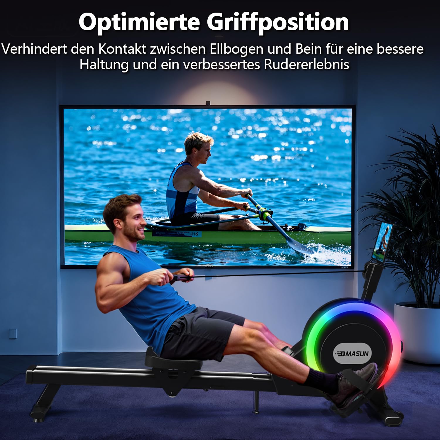DMASUN Rudergerät für Zuhause, Magnetisches Rudergerät mit Upgrade Doppel-Slide-Rails, APP-Verbindung, 32 Widerstandsstufen, LCD-Datenanzeige, ideal für Cardio-Training, Belastbar bis 160kg