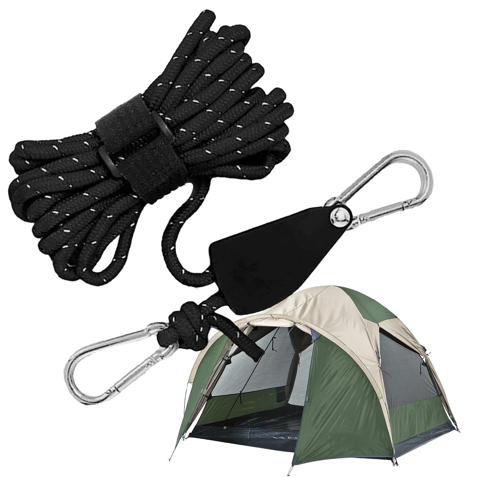 Campingseil mit Ratschenrolle, Ratsche, Campingzelt, Dachzelt, Seilzug, reflektierend für einfachen Aufbau, 5 m, wetterfestes Seil, wasserdicht Phasz Sonstiges