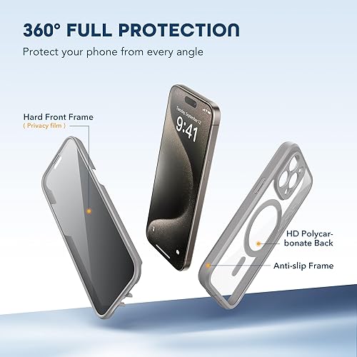 Miniatura 3 de TIESZEN Funda magnética para iPhone 15 Pro Max, diseño a prueba de polvo compatible con MagSafe, protector de pantalla de vidrio templado 9H