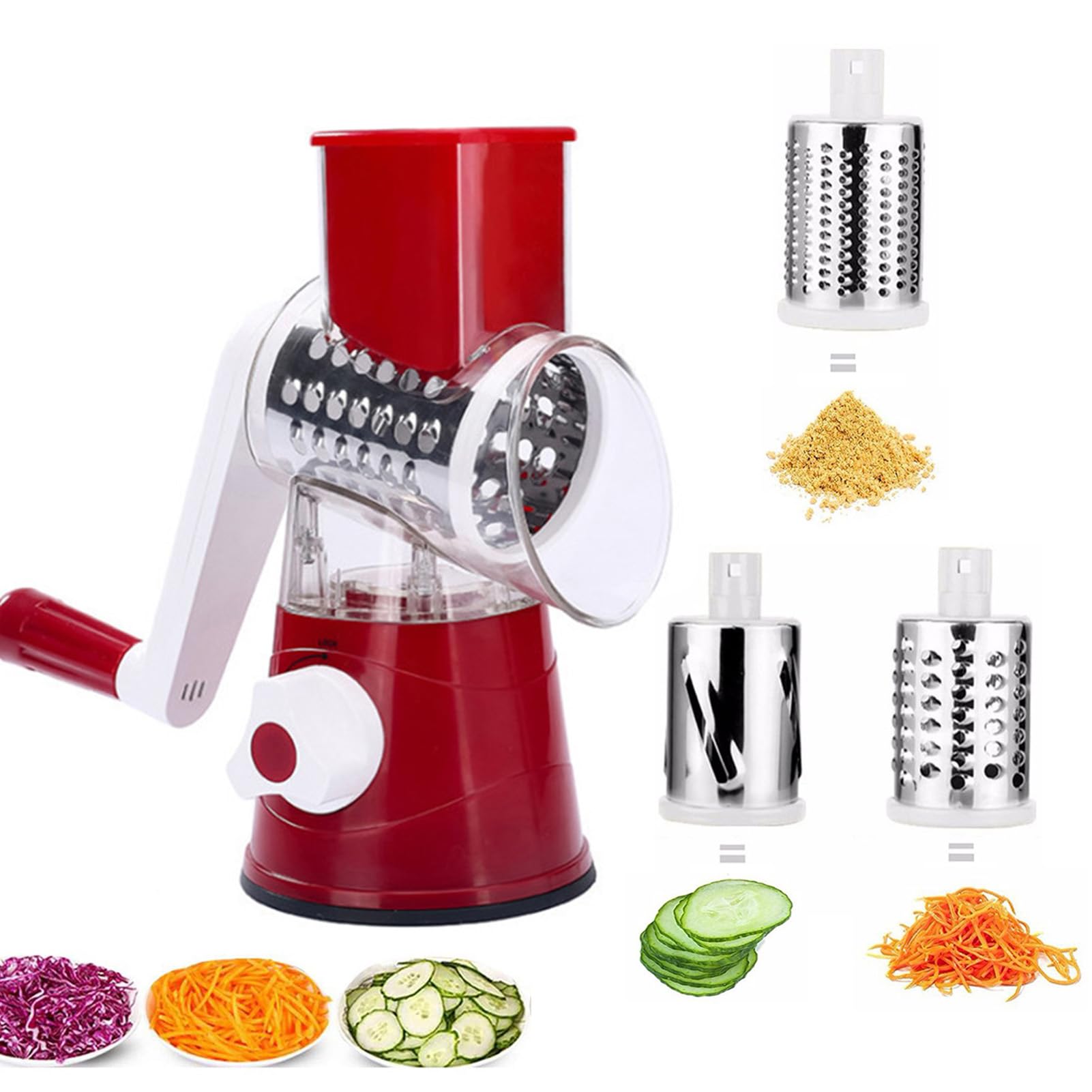 VAODOVegetable Cutter, 3 in 1 Multifunctional Vegetable Cutter and Slicer, Roller Hand Cutter with 3 Blades, Detachable, Easy to Clean, Suitable for Fruits, Vegetables, Cheese, Nuts