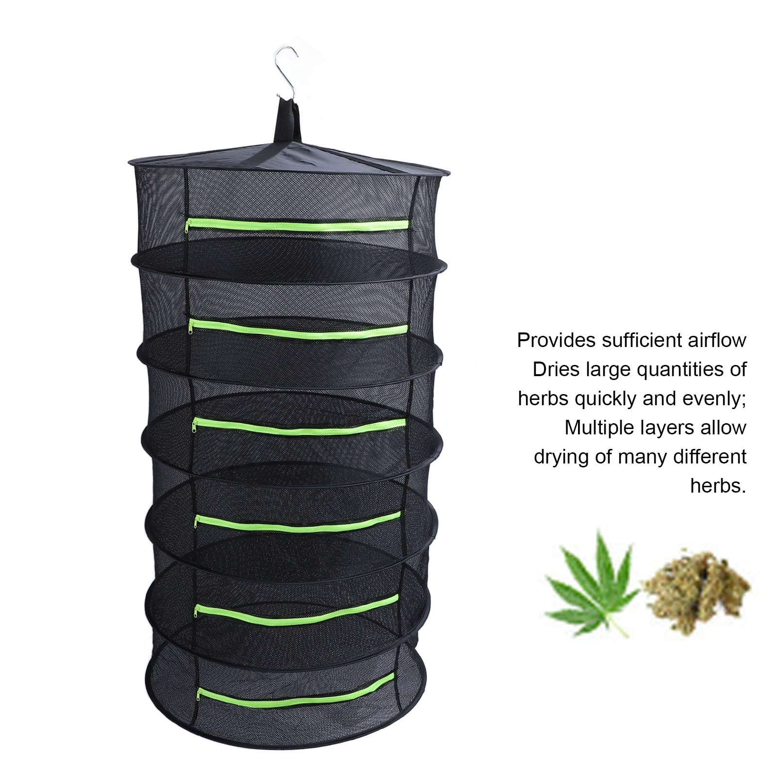 Bewinner Séchoir à Herbes | Filet de Sechage avec Couvercle à Fermeture éclair | Égouttoir Multifonctionnel pour Biberons | Vert Fluorescent, 6 Niveaux