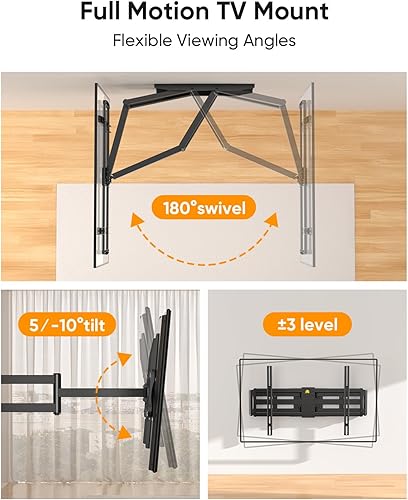 Miniatura 7 de FORGING MOUNT Soporte de pared para TV de brazo largo con extensión de 42.9 pulgadas y regleta de alimentación para televisores de 60 a 120