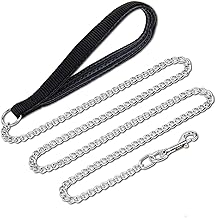 PETTOM Laisse Chien Chaîne 180cm, Laisse Acier Chien Anti Morsure en Fer Anti Mastication avec Poignée en PU Cuir, Grosseur Chaîne 0.2cm