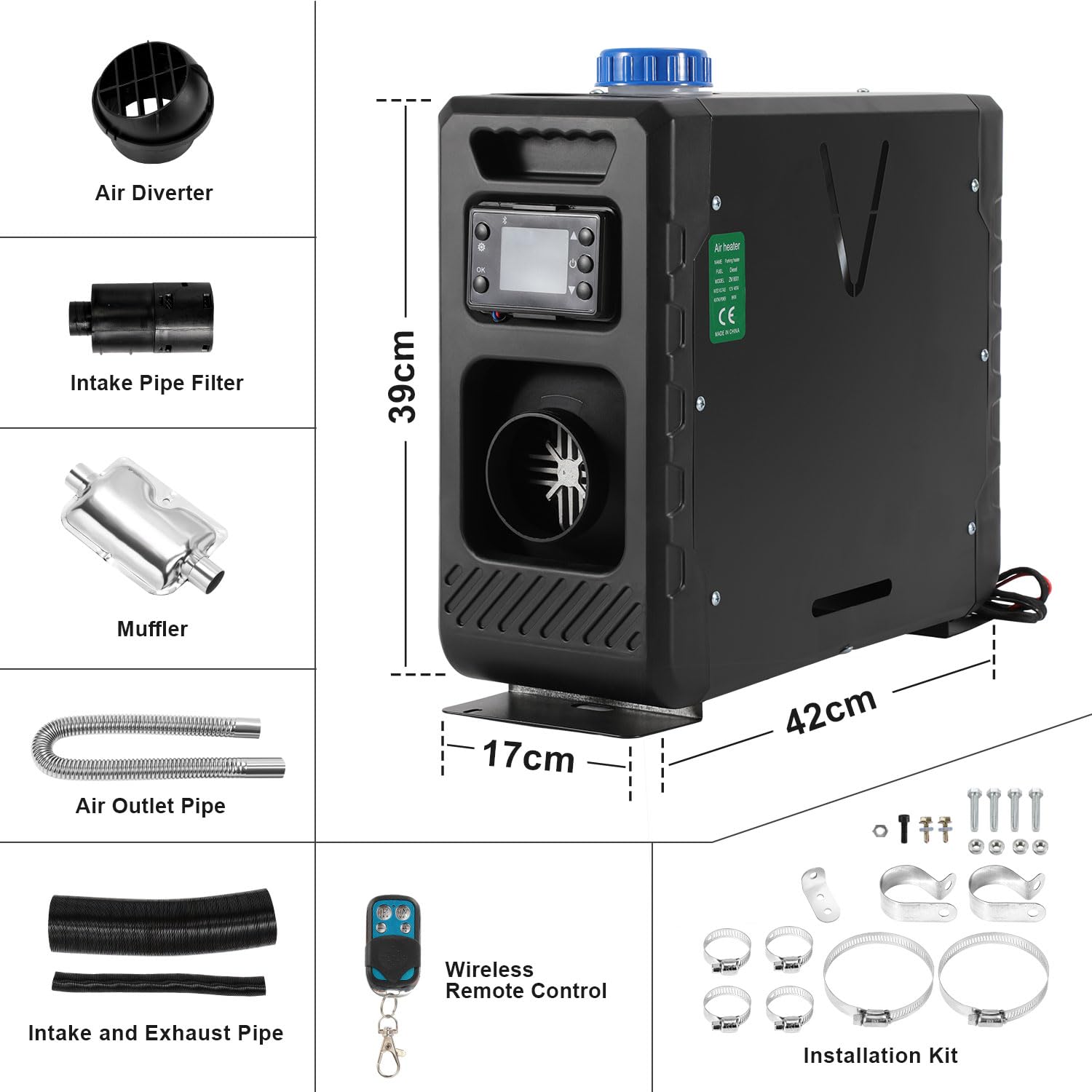 Ikodm 12 V Ogrzewanie postojowe na olej napędowy 8 kW, 5 L nagrzewnica na olej napędowy z aplikacją Bluetooth i pilotem zdalnego sterowania, ogrzewanie powietrzne na olej napędowy z monitorem LCD do