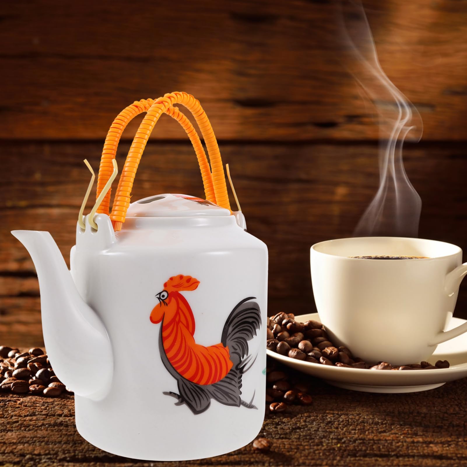 Tetera de Cerámica Retro con Asa, Color Claro para Hogar | Diseño Creativo y Único, Cómoda de Sujetar, Adecuada la Hora del Té de Tarde