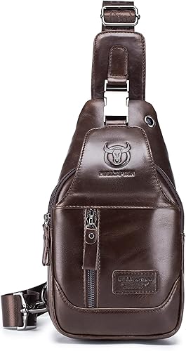 Miniatura 87 de LUKZIJAES Bolso bandolera de cuero genuino para hombre marrón (#1-Brown)