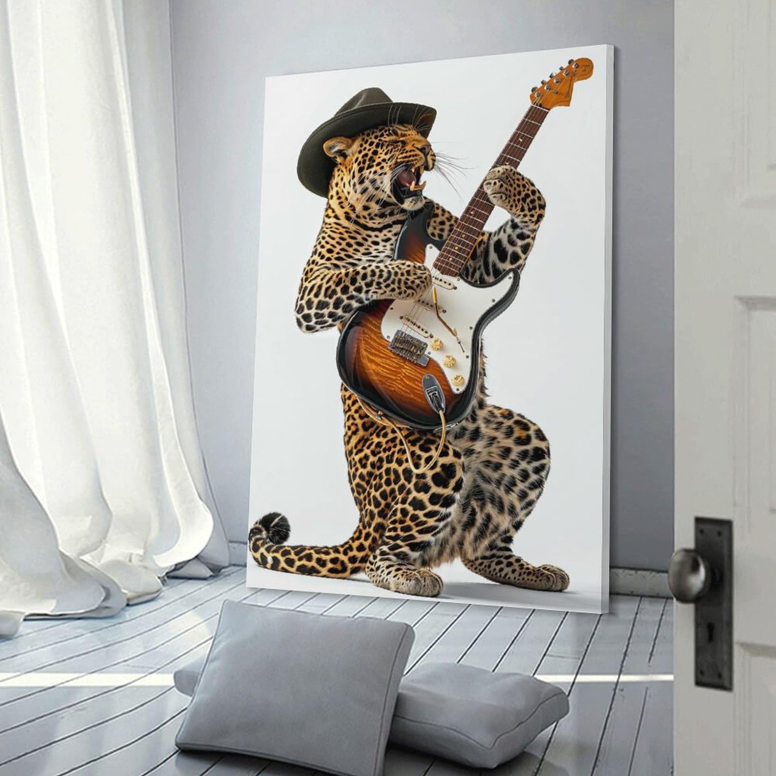 Junmoney Leopard Guitar Hanging Wall Art, 24x36inch(60x90cm), for Bedroom Walls, Guest Spaces Or Lounges, An Easy Wall Refresh for Bedrooms
