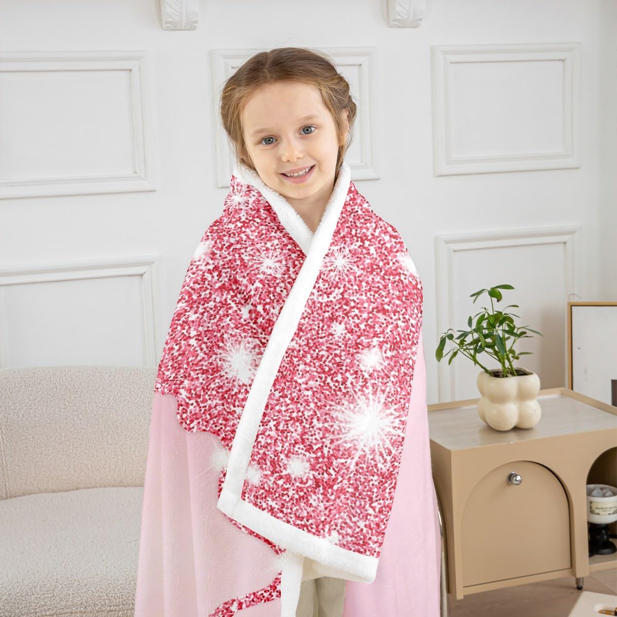 Erosebridal Girls Pink Bowknot Fleece Throw Blanket for Kids Personalized Initial G Sherpa Blanket Twin Size,Princess Glitter Diamond Fuzzy Plush, Dreamy Bow Monogrammed Blankets for Bedroom