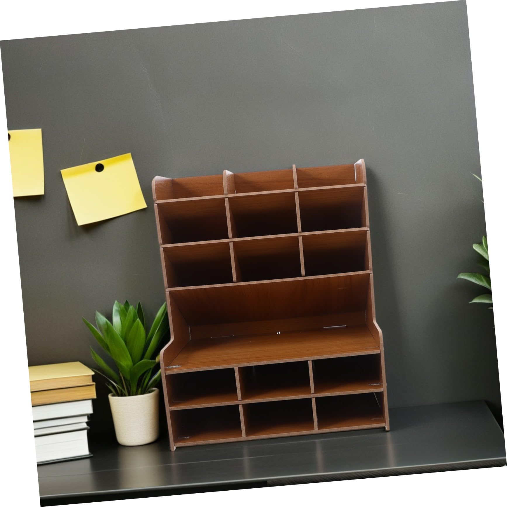 SHINEOFI Portalápices dividido Organizador de escritorio Organizador de papelería de escritorio de almacenamiento de mesa de madera