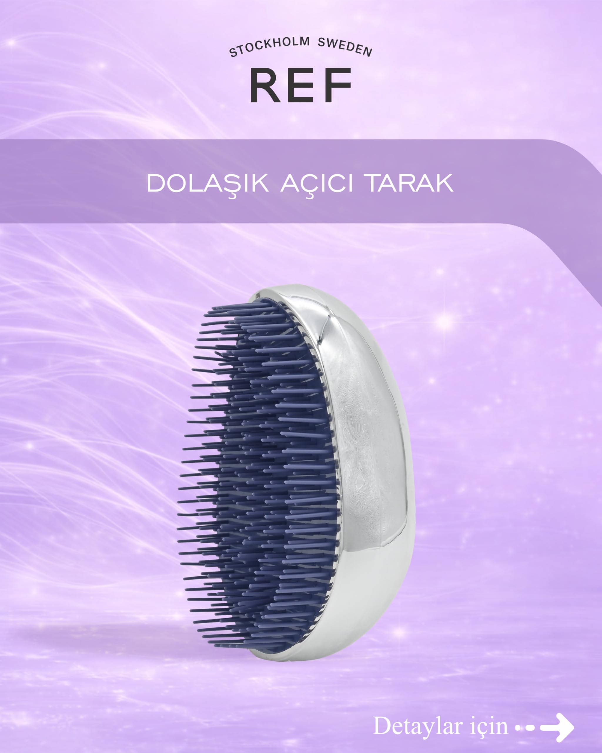 REF STOCKHOLM - Detangling Brush Silver Colour Dolaşık Açan Tarak Saç Fırçası (3 paketi)