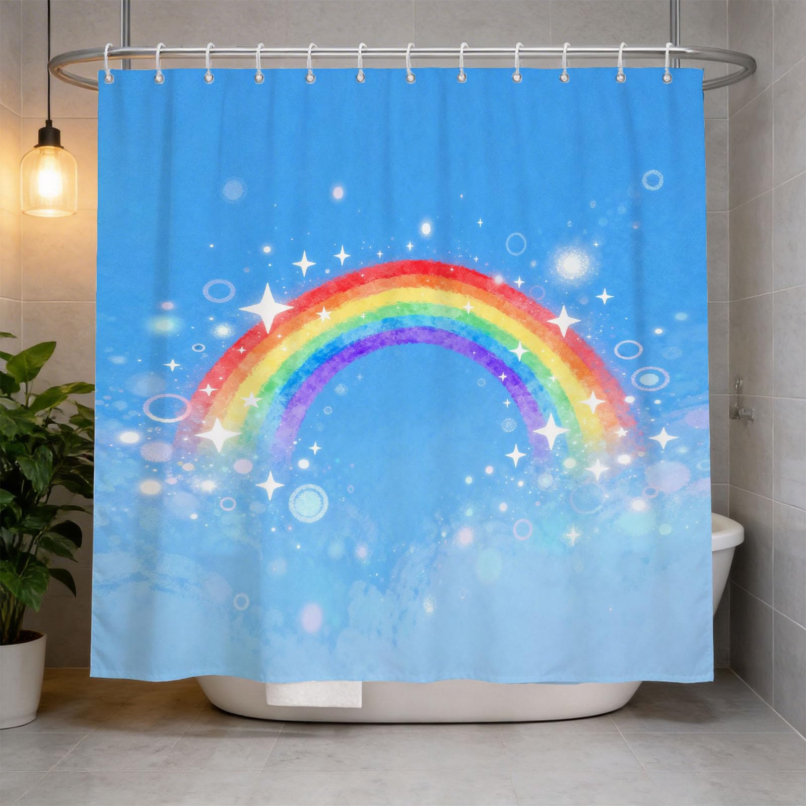 Hongduo 3D Dreamy Rainbow Shower Curtain for Stalls Bathtubs Rainbow Gradient Bathroom Decor Shower Curtain Set Polyester Fabric Waterproof 120x180cm/48X71 Inch with Hooks