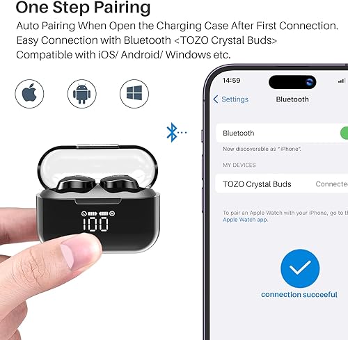 Miniatura 6 de TOZO Crystal Buds Bluetooth 5.3 True Wireless Stereo Auriculares IPX7 Impermeables Auriculares Intrauditivos Call Reducción de Ruido Auriculares con