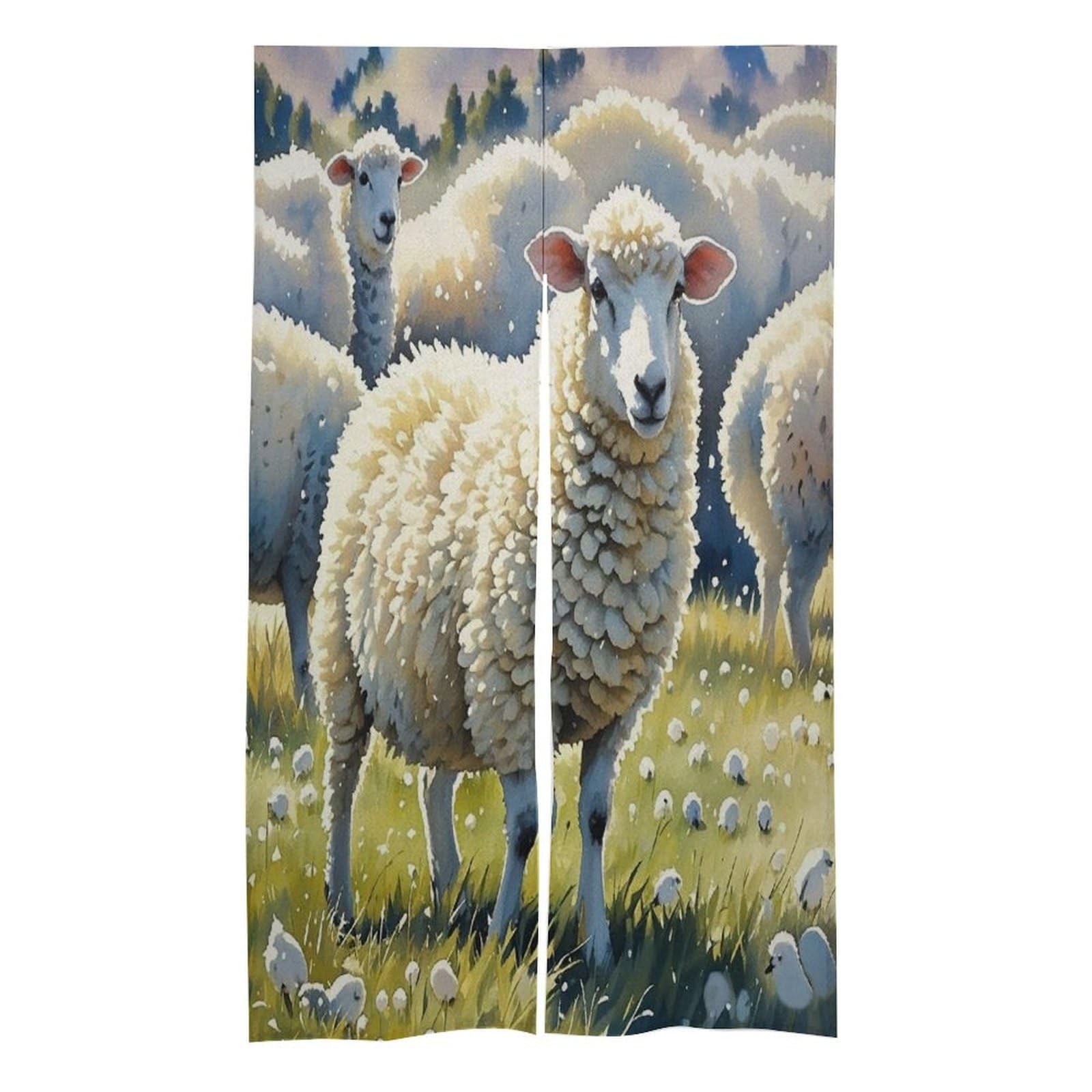 FekiLoot Sheeps Watercolor Door Curtain Splice Japanese Style Theme Blackout Doors Cover Hemp Door Tapestry Temperature Protection Barrier Doors Screen for Various Rooms 17W X 57L Inch