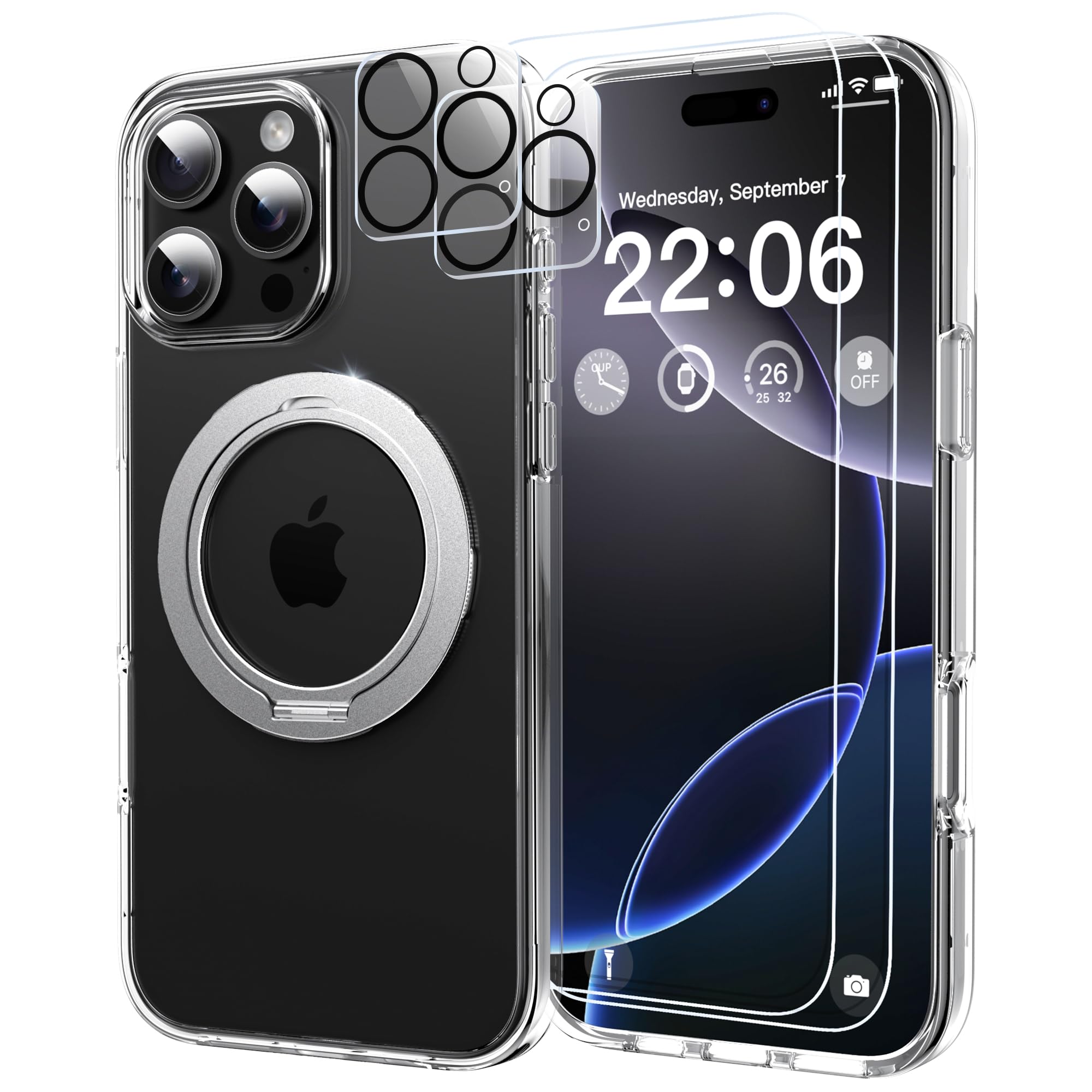 Diverbox for iPhone 16 Pro Max Case Clear [Compatible with MagSafe][with Screen Protector + Camera lens protection ] with magnetic ring kickstand phone case For iphone 16 Pro Max (Clear magnetic ring)
