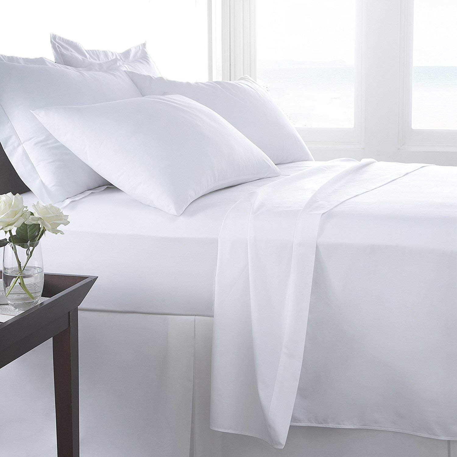 R&Z 400 Thread Egyptian Cotton Silky-Soft, Wrinkle Free, Breathable and Comfy - Hotel Quality Flat Sheet (White, Super King Flat Sheet 275 x 295cm)