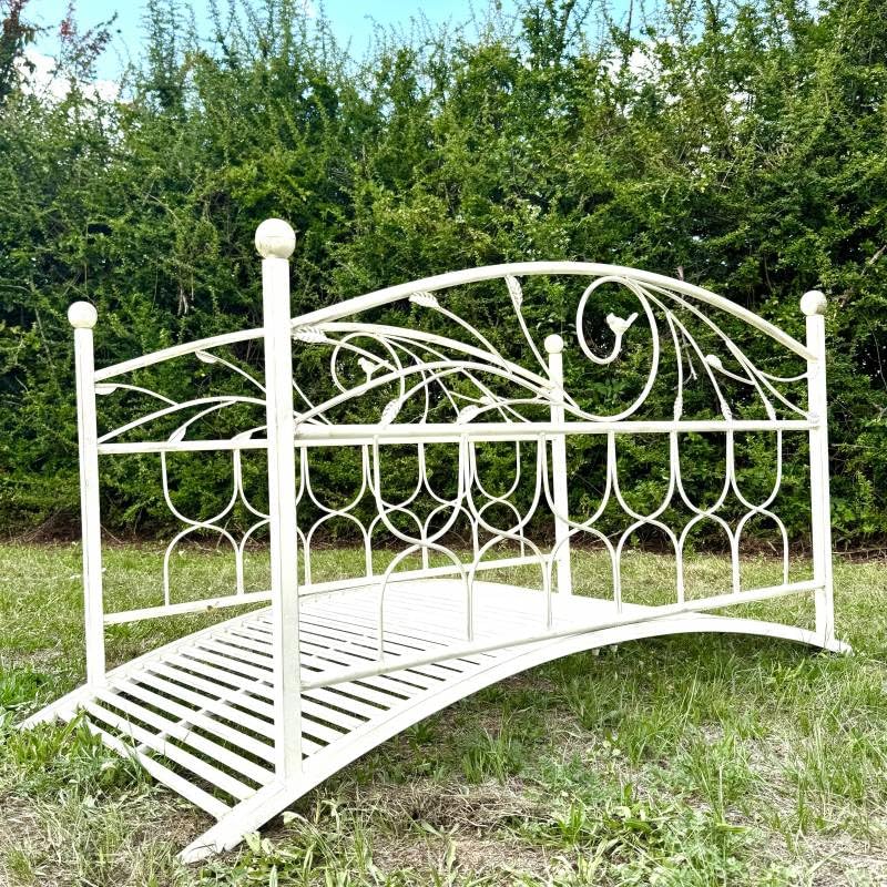 L'Héritier Du Temps Passerelle de Jardin en Acier Patiné Blanc Fonctionnelle Pont extérieur de Jardin pour Ruisseau 85x92x185cm