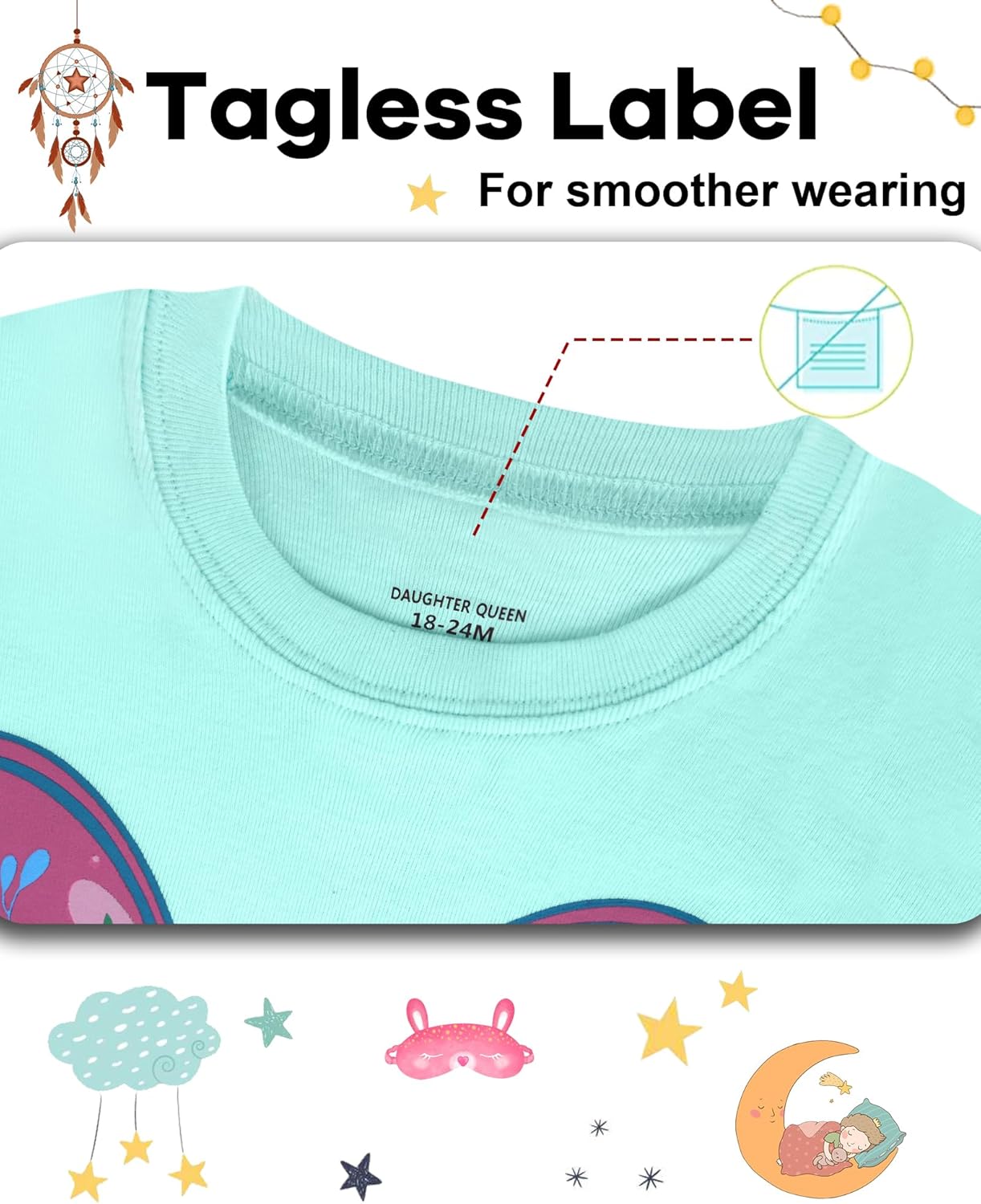 DAUGHTER QUEEN Girls Summer Pajamas Set 4 Pieces 100% Cotton Sleepwear Size 18 Months-12 Years - Image 2