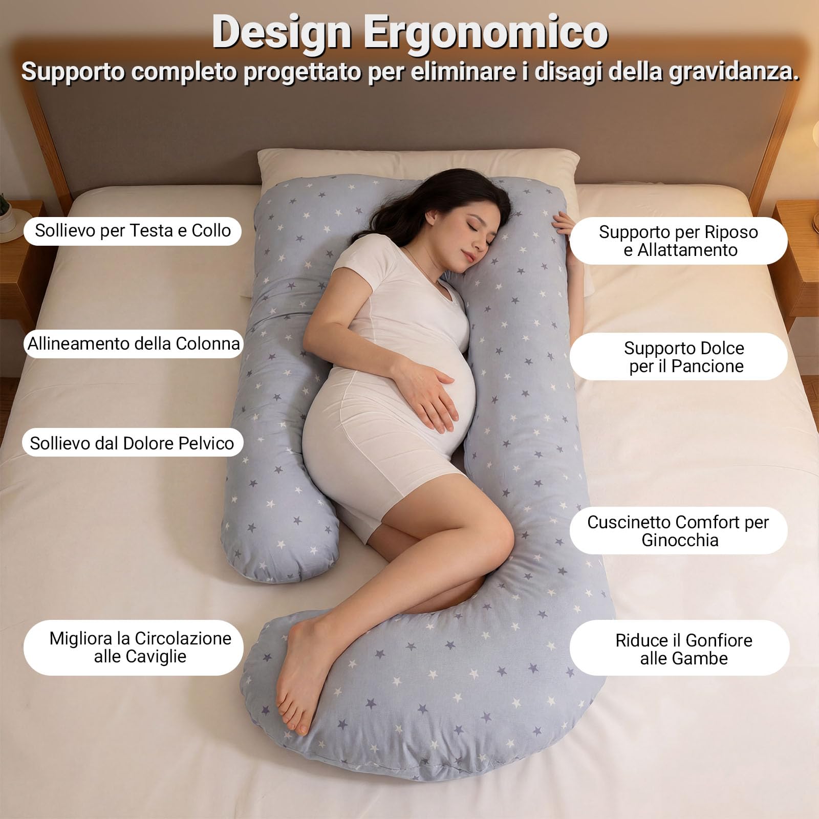 COSYLAND Cuscino Gravidanza per Dormire 2-in-1, Cuscino Allattamento e Gravidanza Salva-spazio, Supporto Ergonomico Schiena e Pancia, Federa Sfoderabile e Lavabile - 3