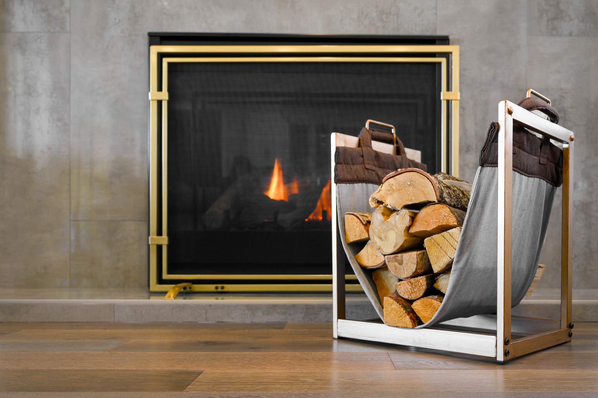 Amazon.com : Barton Fireplace Log Holder Rack with Canvas Log Carrier for  Indoor/Outdoor Wood Storage Log Bin, Gold : Patio, Lawn u0026 Garden