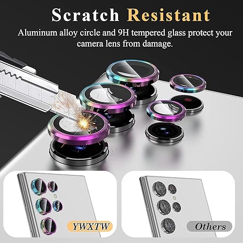 Miniatura 2 de Protector de lente de cámara para Galaxy S24 Ultra 5G, vidrio templado 9H antiarañazos con borde de aluminio, anillo protector de pantalla de lente