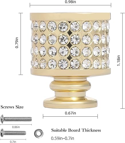 Miniatura 2 de Fecraf Perillas doradas para gabinete, paquete de 4 pomos de cajón, pomos brillantes de cristal para cajón de cocina y baño, pomos de diamantes de