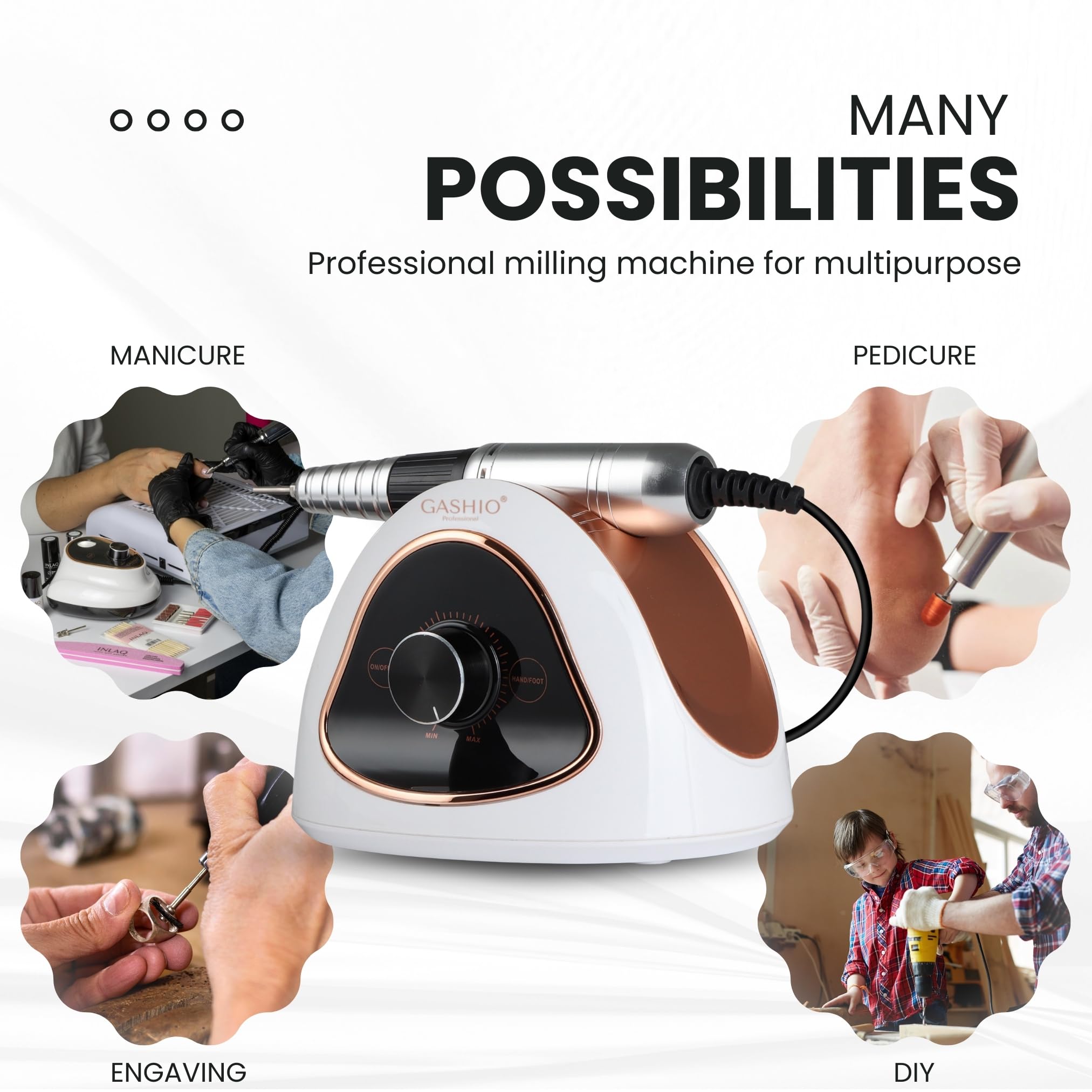 Fresa de uñas para uñas de gel, 68 W, profesional, lima de uñas eléctrica para uñas de gel, 45 000 rpm, con un juego de cortadores de galletas y pedal de pie, manicura y pedicura, juego