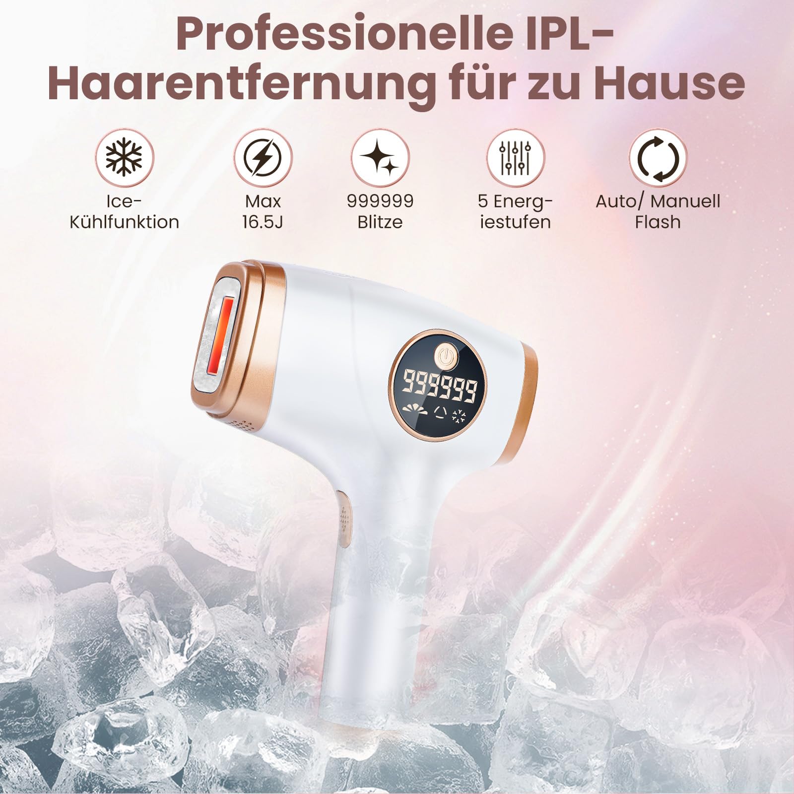 IPL Haarentfernungsgerät mit Kühlfunktion für Zuhause, 5 Energiestufen und 2 Modi, geeignet für Frauen und Männer zur Anwendung an Gesicht, Legs Hair Remover Electric