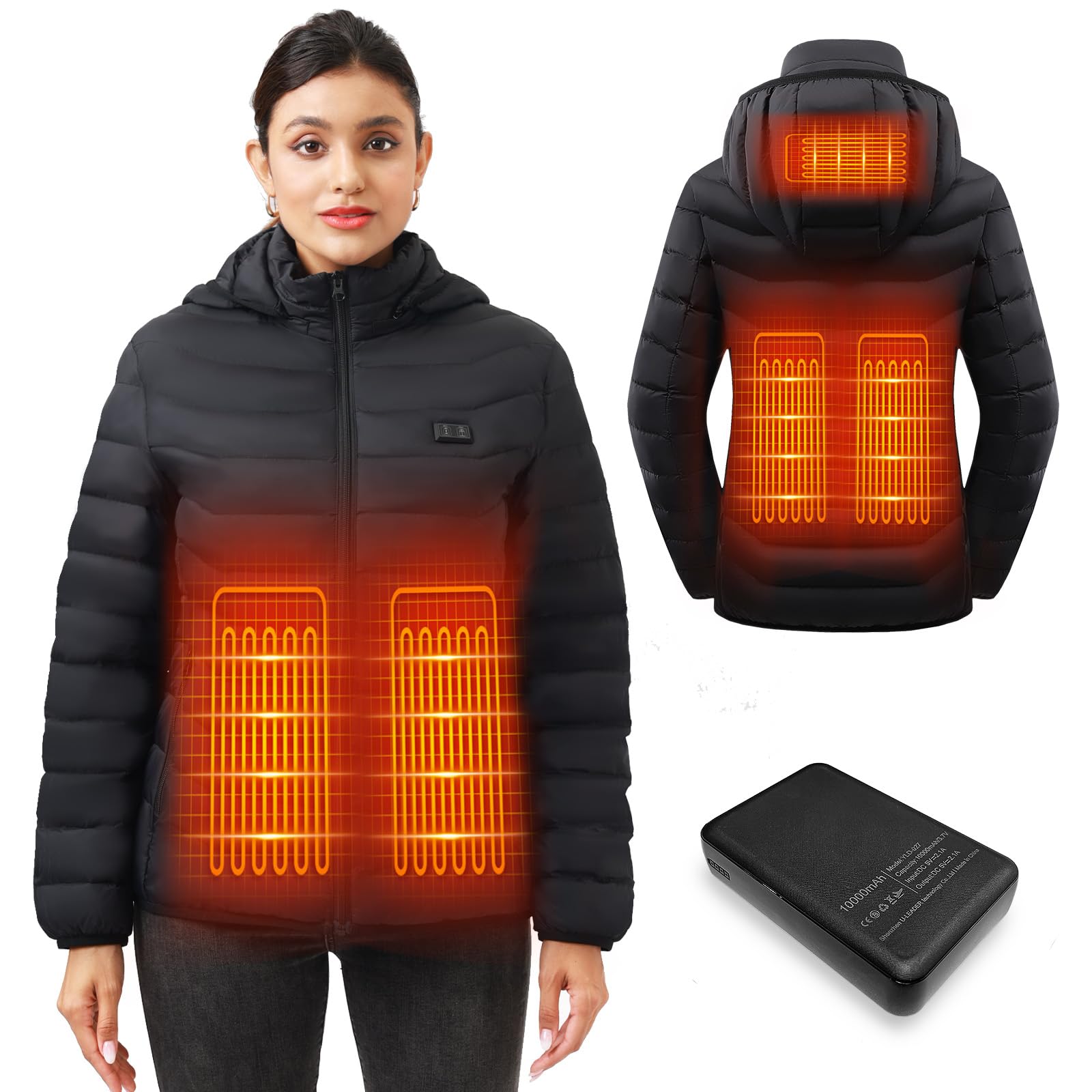 Giacca Riscaldato con Cappuccio, Giacca invernale Uomo Donna Calda con 3 Livelli di Riscaldamento, Porta di ricarica USB, Cappotti Impermeabile per Il Lavoro