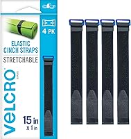 VELCRO Brand 15 Inch Elastic Cinch Straps 4 Pack - Stretchable Adjustable Buckle for Tools, Yoga Mats, Camping Gear, Boot Blousing