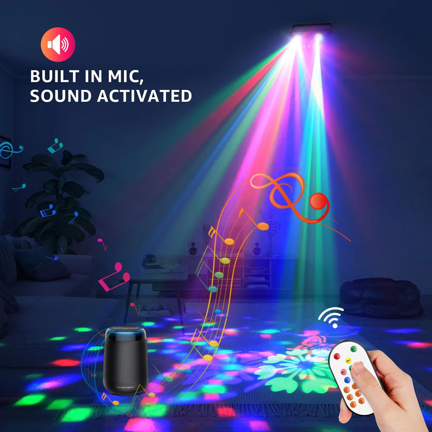 Lampy DJ na imprezy, wieloeffektowe lampy LED imprezowe, lampy dyskotekowe, wzory LED RGB, stroboskop, sterowanie, światła sceniczne aktywowane dźwiękiem, światła stroboskopowe