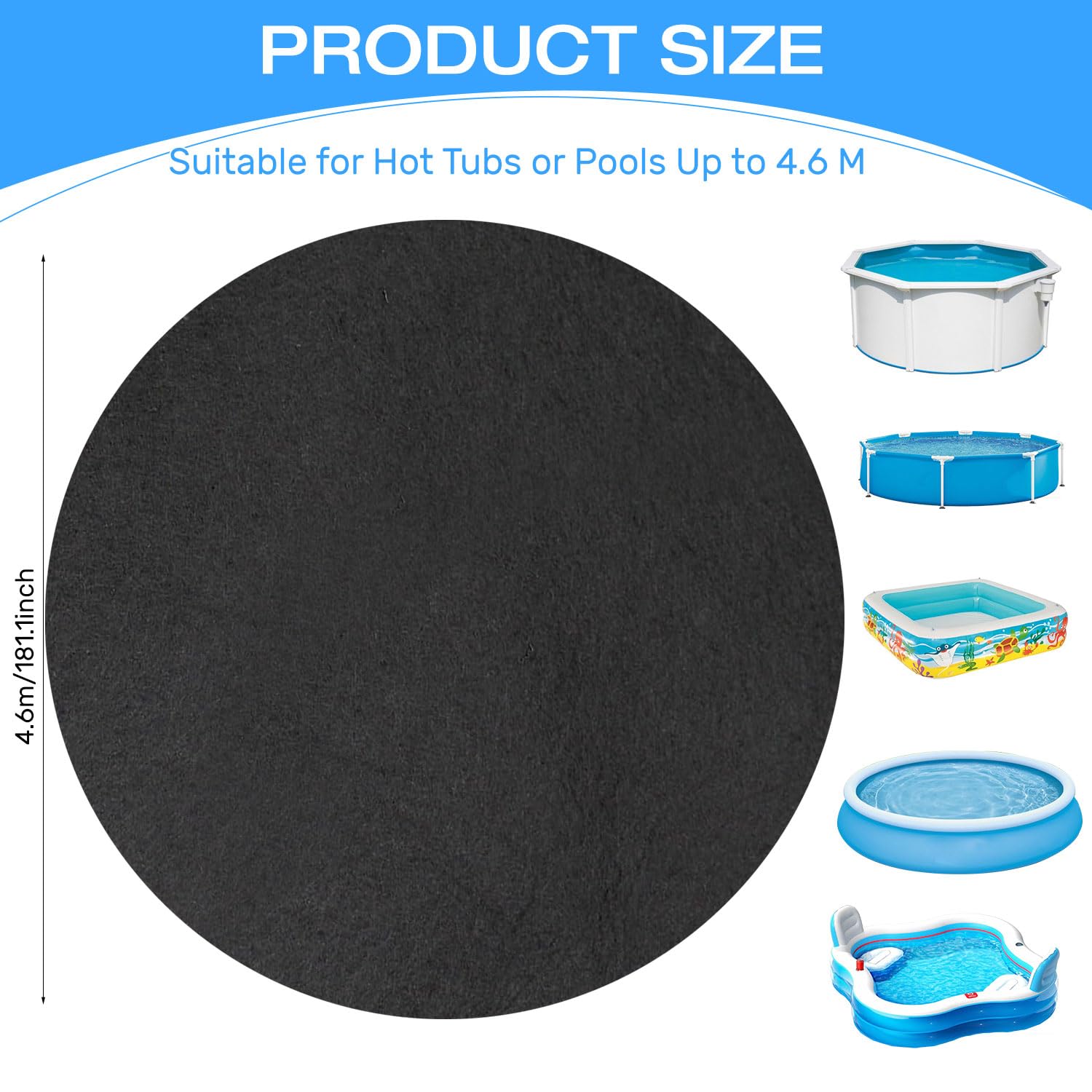 Tapis de protection rond pour jacuzzi et piscine - Tapis de protection rond de 460 cm - Tapis de protection de sol - Empêche les trous