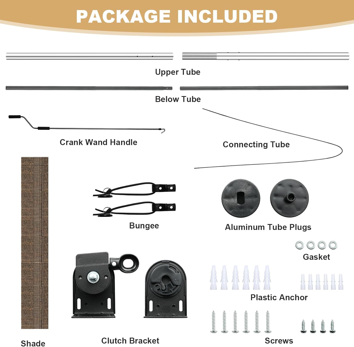 LIFERUN Outdoor Roller Sun Shade 8' W x 6' H, HDPE Shade Cloth for Patio Pergola, Aluminum Tube with Cordless Wand Crank Operation, Sunshade for Outdoor Patio, Porch, and Garden(Coffee)