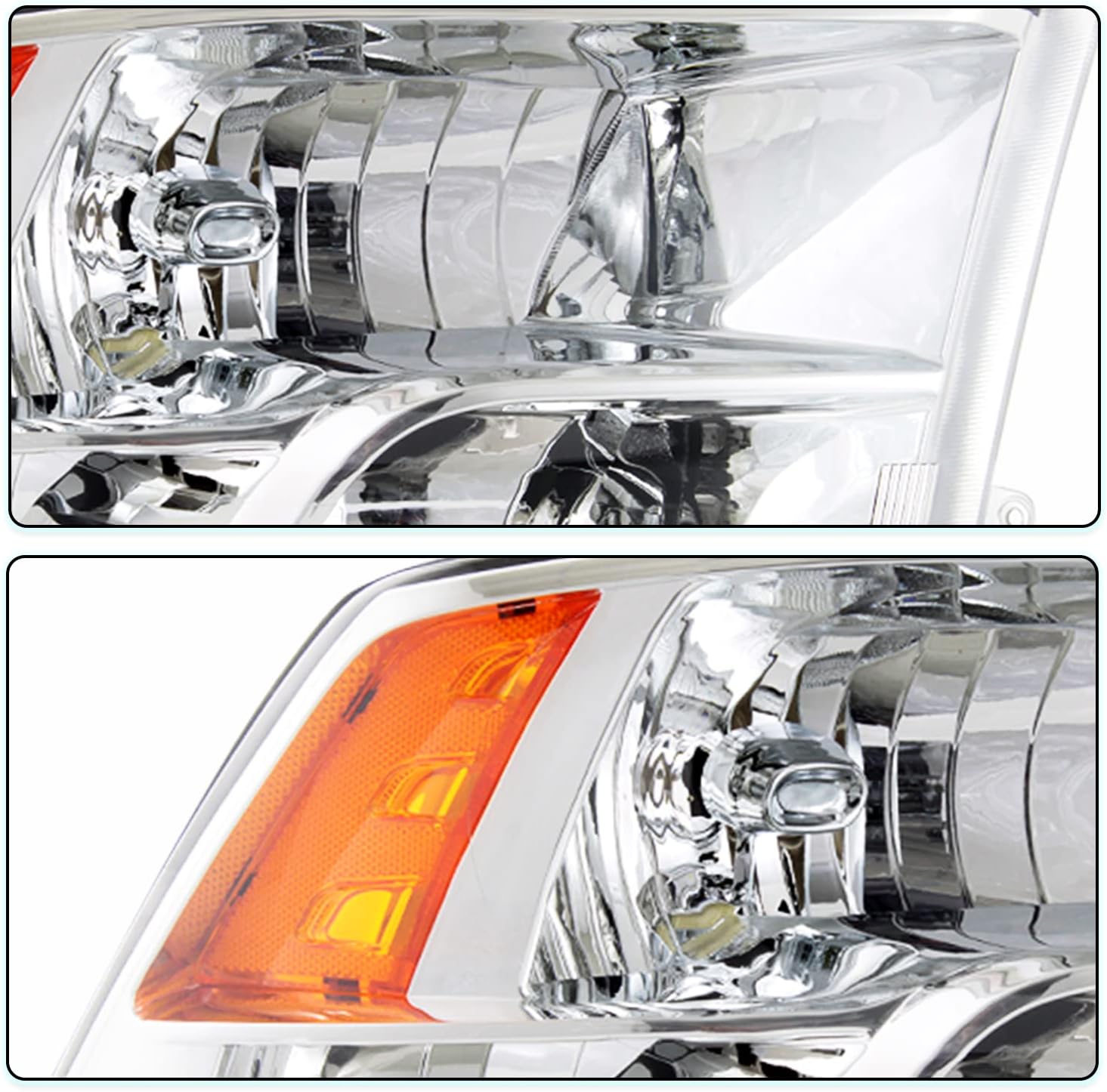 Headlight Assembly Set Fit for 09-18 Dodge Ram 1500/10-18 Dodge Ram 2500 3500 Quad Pickup Driver and Passenger Side, Chrome Housing (Only for Quad Models)