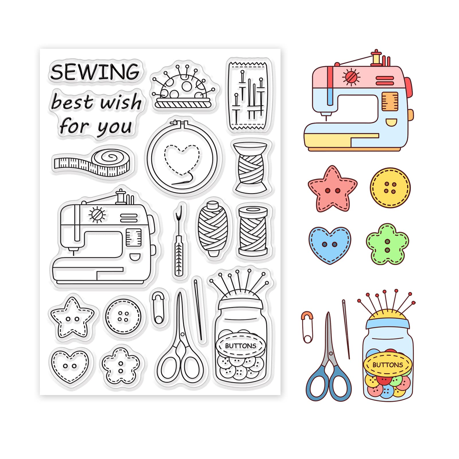 GLOBLELAND Sewing Clear Stamps Clothes Sewing Tools Silicone Clear Stamp Seals for Cards Making DIY Scrapbooking Photo Journal Album Decoration