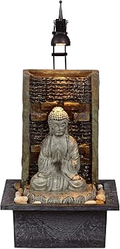 Namaste Buddha 11 1/2" High Small Zen Asian Indoor Decor Faux Stone Tabletop Fountain with Light LED Waterfall Water Feature for Desk Relaxation Bedroom Living Room Countertop Inside - John Timberland