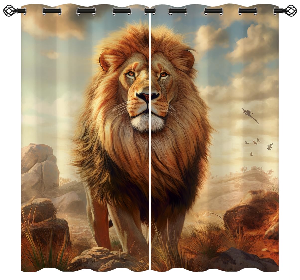 Ferocious Lion Blackout Curtains for Girls Boy Home Decor, Wild Lion Forest Kids Animal Nature Grommet Thermal Insulated Drapes Darkening Window Curtain for Bedroom Living Room, 42 x 45 Inch