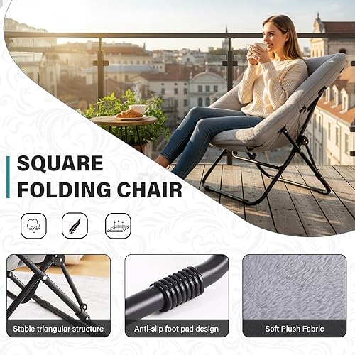 Miniatura 4 de Tiita Comfy Saucer Chair, Soft Faux Fur Oversized Folding Accent Chair, Lounge Lazy Chair for Kids Teens Adults, Metal Frame Moon Chair for Bedroom