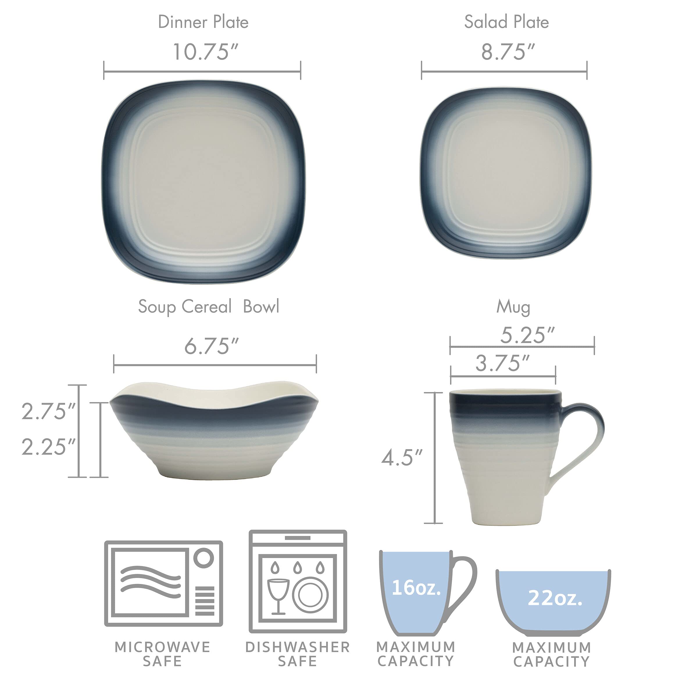 Amazon.com | Mikasa Swirl Square 16-Piece Dinnerware Set, Service