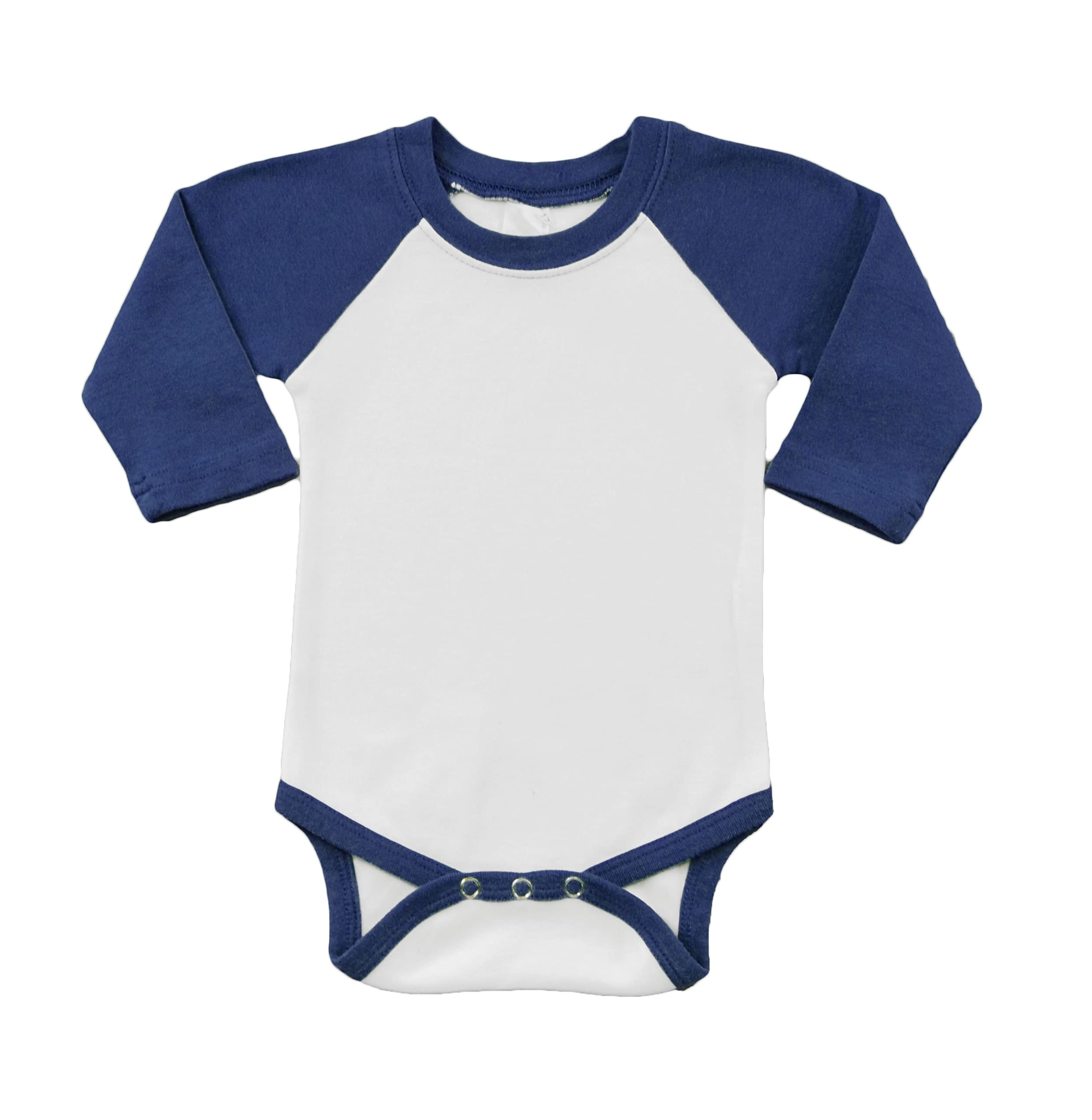 Monag Sublimation Raglan Polyester Baby Bodysuit, Polyester Infant Bodysuit (White/Navy, 12-18 Months)