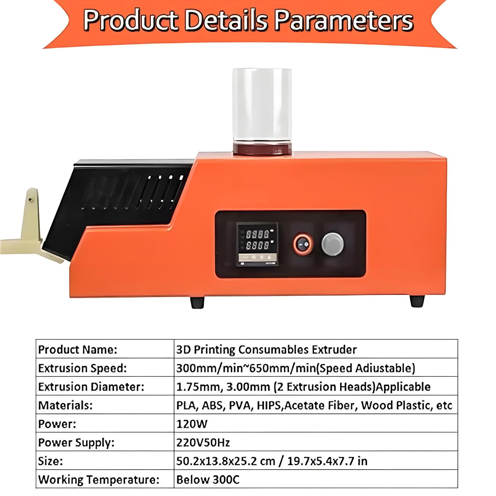 Extrusora Profesional de filamentos 3D con Control de Velocidad Variable (300-650 mm/min), recicladora de filamentos de Escritorio para PLA/ABS/TPU.